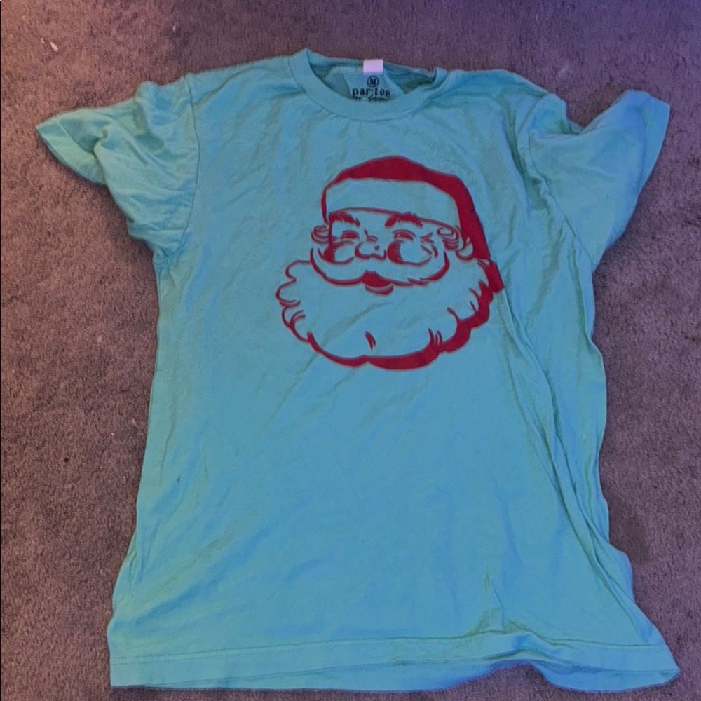Green T-Shirt with Red Santa Graphic
